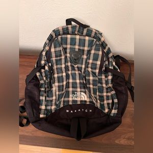 North Face Backpack green plaid